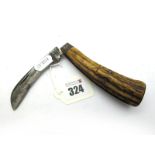 Pruning Pocket Knife; Thos Turner & Company, Sheffield, flat steel bottom, stag scales, wear to