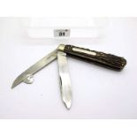 Smith of York Lock Knife, one blade, one fleam, stag scales, n/s bolster, brass linings, small