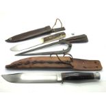 William Rodgers (I Cut My Way) Bowie Knife, with leather handle, aluminium pommel, brass guard, 33.