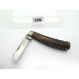 Saynor Ltd Sheffield Brass Flat Bottom Knife, stag scales, brass bolster, snaps on opening and