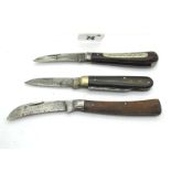 Saynor Pruning Knife, wooden scales, 10cm; G. Butler, two blade, horn scales, n/s bolster, 8.5cm;
