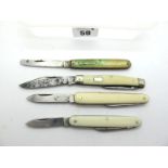 I.XL George Wostenholme, faux ivory scales, two blades, brass linings, 8cm; Richards Sheffield, faux