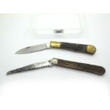 Stoker Single Saw Blade, stag scales, n/s bolster, 14cm closed; single blade lock knife, stag