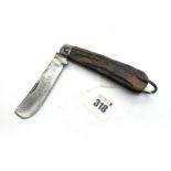 Sailor's Knife, Clarke Sheffield, 'W (Military Arrow) D 4', with stag scales, lanyard ring, metal