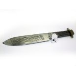 Jonathan Crookes Unfinished Bowie Knife Project, 38cm overall with etched motif on blade, with brass