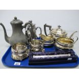 A Plated Three Piece Tea Set, modern 'Wedding Certificate' holder in original box, plated jug and