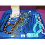 Polished Hardstone Bead Necklaces, and others, pearl bead bracelets, etc :- One Tray