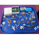 A Mixed Lot of Assorted Costume Brooches, including Swarovski 'Crystal Memories' flower brooch in