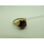 A 9ct Gold Stone Set Ring, oval claw set, between wide tapered shoulders (finger size Y) (5 grams).