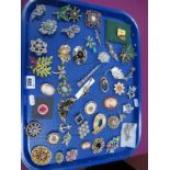 A Variety of Brooches, including Cameo style, diamanté, floral sprays, gilt coloured etc :- One