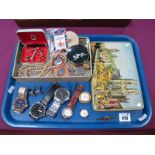 Wristwatches, enamel and other badges including 'Salford HMC Swinton Hospital', Kigu powder