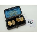 A Pair of Chester Hallmarked 9ct Gold Oval Cufflinks, Chester 1895, the oval panels foliate