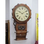 Early XX Century Mahogany Drop Front American Wall Clock, heavily inlaid throughout, Roman numeral