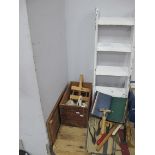 A Set of Small White Painted Steps, selection of hand tools, etc. (Quantity)