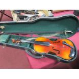 Early XX Century Violin, with a two piece back (bearing label Antonio Stradivarius Cremonsis),