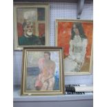 An Unsigned Oil on Board, Seated Elegant Lady; W.S Taylor, 'Nude' and another 'Concerned
