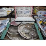 A Cased Set of Cutlery, plated place setting, other metal plates.