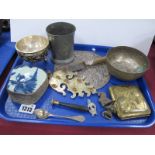 An Eastern White Metal Bowl, pewter tankard, post seal, etc:- One tray
