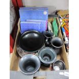 Printnash Vases, jugs, table centre, etc, in black, along with boxed Wedgwood Royal Wedding