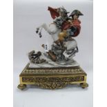 A Capodimonte Figure of Napoleon on a Rearing Horse, with canon, on a rocky rectangular base,