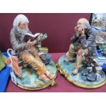 A Pair of Capodimonte Figures, elderly seated gentlemen, one reading, the other pondering. (2).
