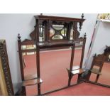 Early XX Century Walnut Overmantel, with turned finial's, shaped shelf, central mirror, 122cm wide.