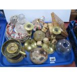 A Pair of Small Candlesticks, Kutani style tea ware, puzzle ball, Spanish box, heavily inlaid, etc:-