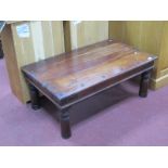 A Hardwood Rectangular Shaped Coffee Table, with corner brackets, turned supports.