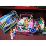 Two Boxes of Barbie Dolls, Clothing and Related Accessories, one Active Sindy noted with some pieces