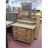 A Country House Pine Kitchen Table, three panel top, turned supports (worn condition), 75cm high;