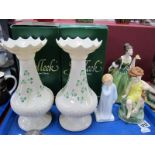 A Pair of Modern Belleek Vases, decorated wth Shamrock, brown backstamps (both boxed). Royal