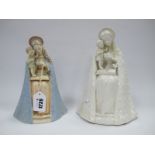A Hummel Figure, 'Flower Madonna', in peach gown with blue cape, the infant in green, 20.5cm high,