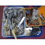Scissors, Cutlery, Pen Knives, XIX Century pewter pin cushion in the form of a shoe, nutcrackers,