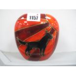 Anita Harris Deco Dog "German Shepherd" Sunburst Purse Vase, gold signed, 13cm high.