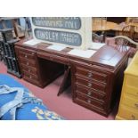 A Chinese Hardwood Pedestal Desk, with brushing slides, central drawers, flanking pedestals, with