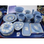 Wedgewood Jasperware Powder Blue Trinkets, vases, etc:- One Tray.