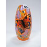 Anita Harris Stylised Butterfly Skittle Vase, gold signed, 17.5cm high.
