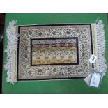 A Silk Prayer Rug, the centre with multi coloured linear floral decoration, 46 x 31cm, with makers