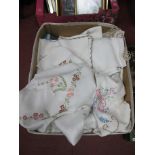 Vintage Linen Tablecloths, doilies, etc:- One Box
