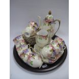 Roslyn China Coffee Service, 5887, with hand painted floral decoration:- One Tray.