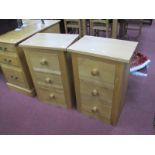 A Pair of Light Oak Bedside Chests, each with three small drawers (2).