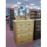 Light Oak Chest of Drawers, with two short drawers, three long drawers, on a plinth base,105cm wide,