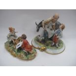 Capodimonte Figure Group of Man Shoeing Donkey, impressed 'Tyche Tosci, another of children on a