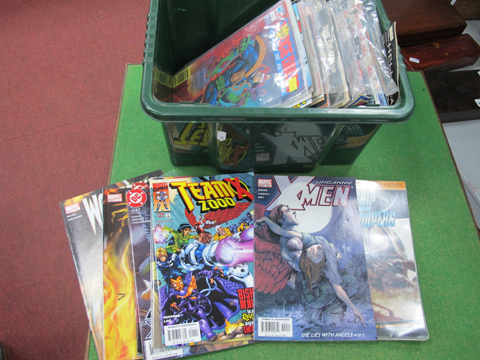 American Comics, including X-Men, TSA, Wolvorine, Judge Dredd, Captain Marvel, approximately