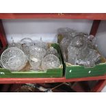 Two Boxes of Glassware, cut and moulded example, to include vases, bowls, epergne, etc: