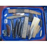 Clements Cased Cut Throat Razor, other cut throat razors, pen knife, etc:- One Tray.