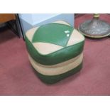 Mid XX Century Pouffe, in green and beige vinyl, by Hanley's of Manchester, 34cm high.