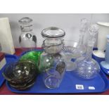 A Pair of 1920's Glass Decanters, (chipped), a pair of XIX Century decanters, green glass side