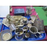 Pewter Tankards, bon-bon dish, plated cups, sauce boat, etc:- One Tray.