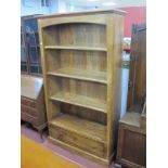 Hardwood Bookcase, with a stepped cornice, three adjustable shelves, single drawer, with inlaid star